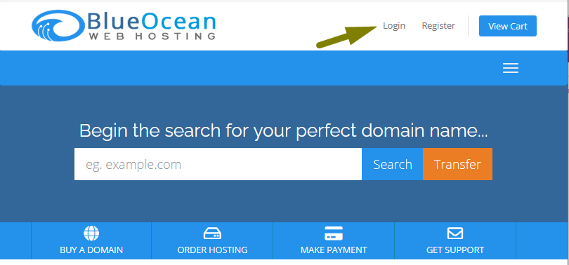 Login Screenshot Blue Ocean Web Hosting