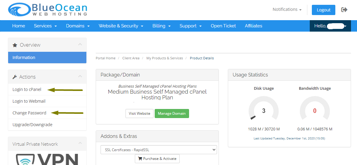 Product Details - Billing Portal - Blue Ocean Web Hosting