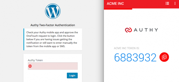 Screen Shot of Two (2) Factor Authentication WordPress and Authy